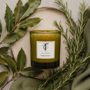 Herb Garden-Bay & Rosemary 30cl Glass Candle (Green Glass)