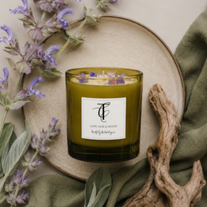 Herb Garden-Clary Sage & Woods 30cl Glass Candle (Green Glass)